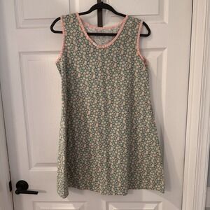 Vintage handmade‎ pink green floral cottagecore dress patio sleeveless Smock